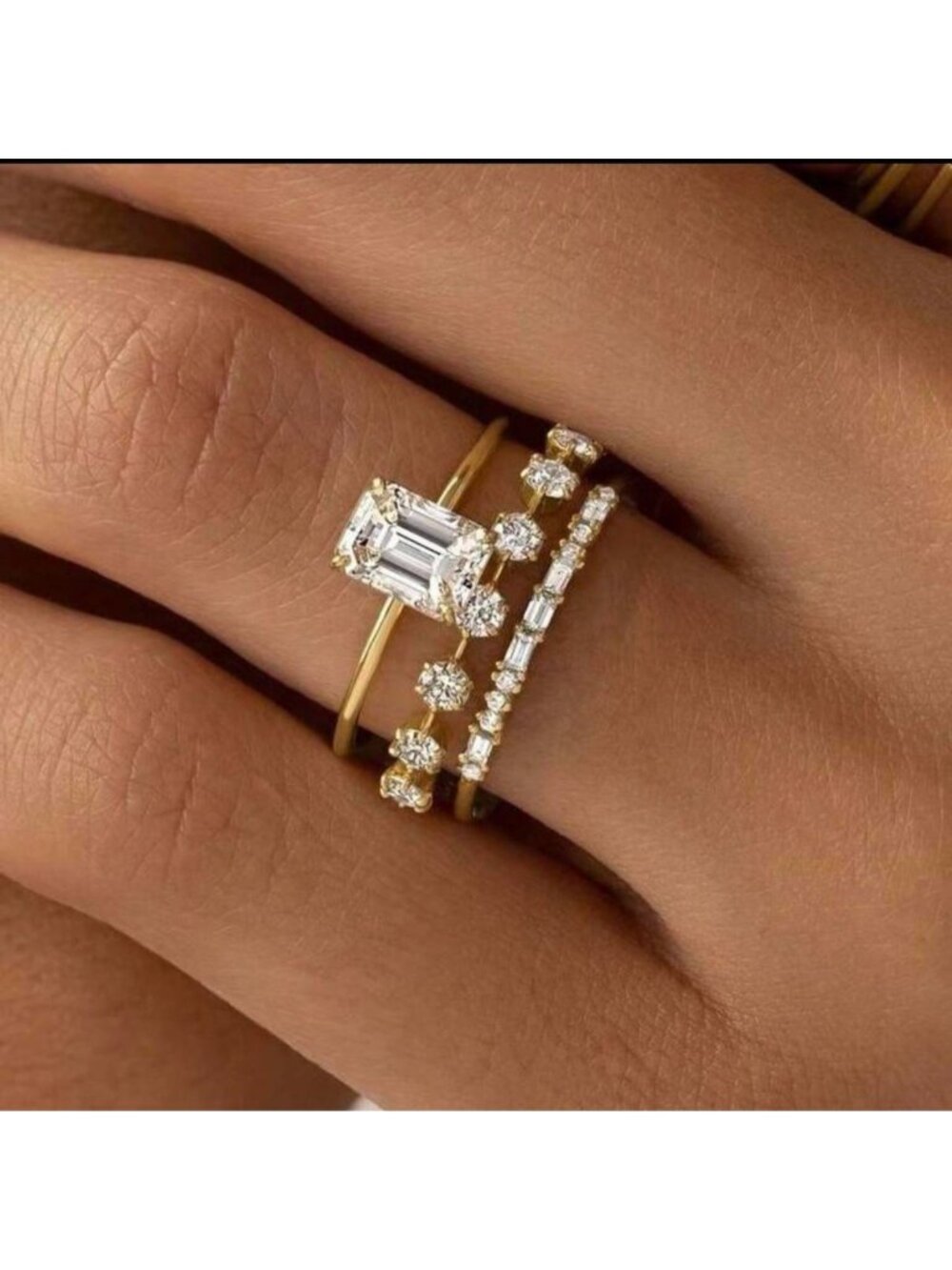 New gold plated 3 piece ring set